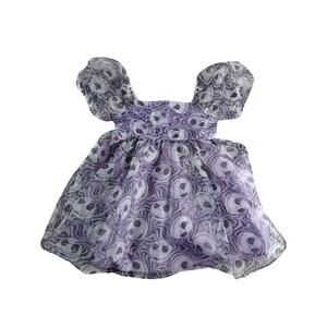 Disney Dress Jack Skellington Girls Large Purple Kids Puff Sleeve Halloween NWT